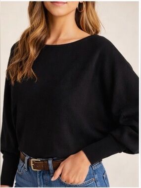 Anthropologie Flora Boatneck Black Knit Sweater